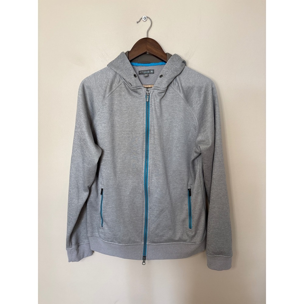 Peter Millar Crown Sport Placid Full Zip Hoodie Jacket Men Med Gray Blue READ